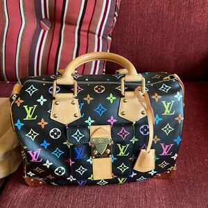 Louis Vuitton Black Multicolor Monogram Speedy 30 with Natural Vachetta Trim